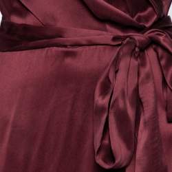 Pre Owned Zimmermann Burgundy Silk Ruffled Asymmetrical Wrap Dress L