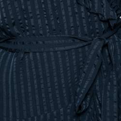 Pre Owned Zimmermann Navy Blue Striped Silk Ruffled Wrap Dress L