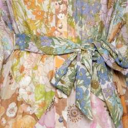 Pre Owned Zimmermann Multicolored Floral Printed Cotton & Silk Belted Dress L