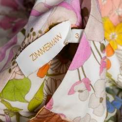 Pre Owned Zimmermann Multicolored Floral Printed Cotton & Silk Belted Dress L