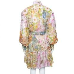 Pre Owned Zimmermann Multicolored Floral Printed Cotton & Silk Belted Dress L