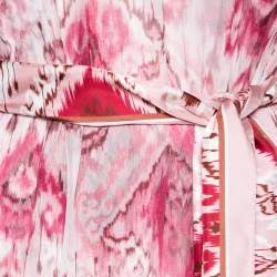 Pre Owned Zimmermann Pink Printed Silk Chiffon Long Sleeve Belted Dress L