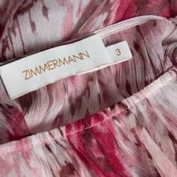 Pre Owned Zimmermann Pink Printed Silk Chiffon Long Sleeve Belted Dress L