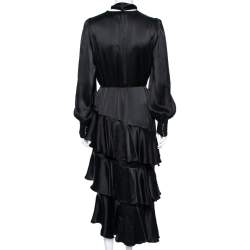 Pre Owned Zimmermann Black Silk Stain Ruffle Tiered Belted Dress L