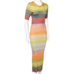 Pre Owned Zimmermann Multicolored Brightside Striped Rib Knit Midi Dress M
