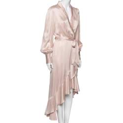 Pre Owned فستان زيمرمان حرير وردي مكشكش  بلفة غير متماثلة  مقاس كبير - لارج