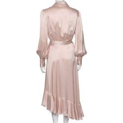 Pre Owned فستان زيمرمان حرير وردي مكشكش  بلفة غير متماثلة  مقاس كبير - لارج