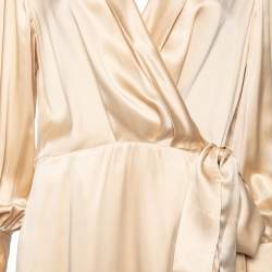 Pre Owned Zimmermann Gold Silk Ruffled Asymmetrical Wrap Dress L