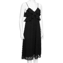 مملوكة مسبقًا Zimmermann Black Polka Dot Appliqued Chiffon Sleeveless Dress S