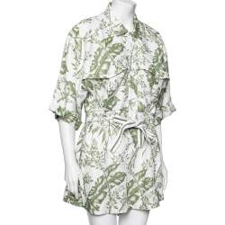 Pre Owned Zimmermann White/Green Empire Leaf Print Cotton Playsuit XL