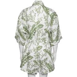 Pre Owned Zimmermann White/Green Empire Leaf Print Cotton Playsuit XL