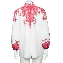 Pre Owned Zimmermann White and Pink Nina Printed Ramie Blouson Sleeves Blouse S