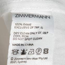 Pre Owned Zimmermann White and Pink Nina Printed Ramie Blouson Sleeves Blouse S