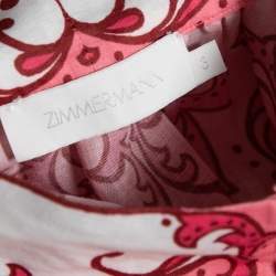 Pre Owned Zimmermann White and Pink Nina Printed Ramie Blouson Sleeves Blouse S