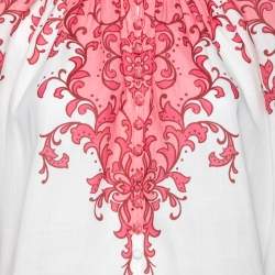 Pre Owned Zimmermann White and Pink Nina Printed Ramie Blouson Sleeves Blouse S