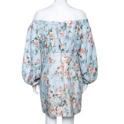 Pre Owned فستان أوف شولدر زيمرمان باوي قطن أزرق مزين بالزهور مقاس صغير - سمول