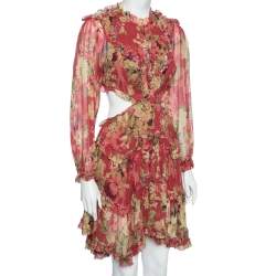 Zimmermann Multicolor Floral Printed Silk Ruffle Detail Backless Dress S