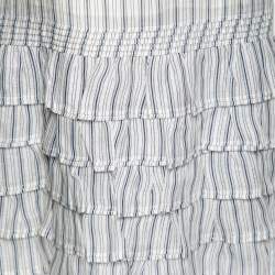 Pre Owned Zimmermann White Striped Linen & Silk Tiered Midi Skirt M