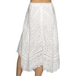 Pre Owned Zimmermann White Embroidered Eyelet Cotton Asymmetrical Gemma Skirt M 