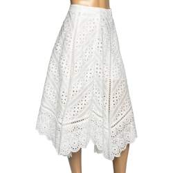 Pre Owned Zimmermann White Embroidered Eyelet Cotton Asymmetrical Gemma Skirt M 