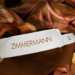 Pre Owned Zimmermann Metallic Brown Floral Print Silk Ruffled and Ruched Detailed Zipped Cuff Blouse S