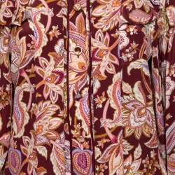 Pre Owned Zimmermann Burgundy Printed Silk Tie Neck Ruffled Blouse XS