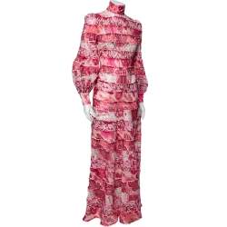 مملوكة مسبقًا فستان زيمرمان كتان مطبوع وردي بطيات قصة طول الموجة طويل مقاس صغير جداُ ( إكس سمول )