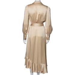 Pre Owned فستان زيمرمان حرير بيج حافة مكشكشة برباط متوسط الطول مقاس صغير جداً ( إكس سمول )