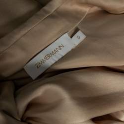 Pre Owned فستان زيمرمان حرير بيج حافة مكشكشة برباط متوسط الطول مقاس صغير جداً ( إكس سمول )