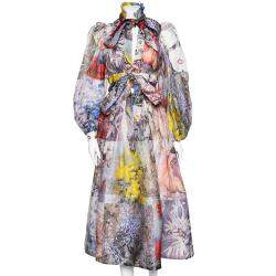 Pre Owned Zimmermann Multicolor Botanica Floral Print Linen Top and Skirt Suit XS