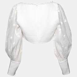 Pre Owned Zimmermann White Linen Lace Trimmed Balloon Sleeve Crop Top L