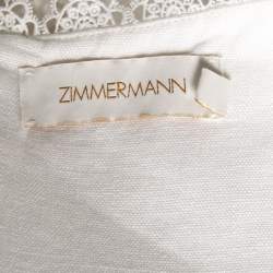 Pre Owned Zimmermann White Linen Lace Trimmed Balloon Sleeve Crop Top L
