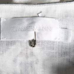 Pre Owned فستان زيمرمان كتان أبيض وأسود تالي مزخرف شراشيب طويل مقاس صغير ( سمول )