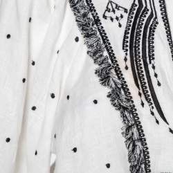 Pre Owned فستان زيمرمان كتان أبيض وأسود تالي مزخرف شراشيب طويل مقاس صغير ( سمول )