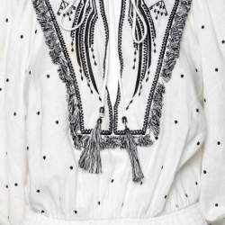 Pre Owned فستان زيمرمان كتان أبيض وأسود تالي مزخرف شراشيب طويل مقاس صغير ( سمول )