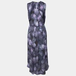 مملوكة مسبقًا Zimmermann Purple Floral Printed Silk Draped Asymmetric Midi Dress M