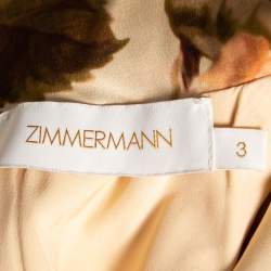 Pre Owned Zimmermann Beige Floral Printed Silk Ruched and Draped Detail Mock Neck Maxi Dress S