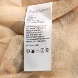 Pre Owned Zimmermann Beige Floral Printed Silk Ruched and Draped Detail Mock Neck Maxi Dress S