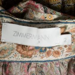 Pre Owned Zimmermann Multicolor Printed Silk Freja Scarf Tie Ruffled Tiered Skirt S