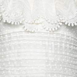 Pre Owned Zimmermann White Linen Off Shoulder Scalloped Hem Tonal Embroidery Pleated Dress S