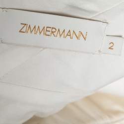 Pre Owned Zimmermann White Linen Off Shoulder Scalloped Hem Tonal Embroidery Pleated Dress S