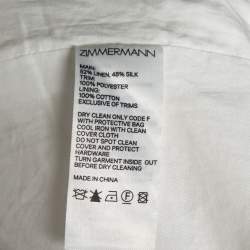 Pre Owned Zimmermann White Linen Off Shoulder Scalloped Hem Tonal Embroidery Pleated Dress S