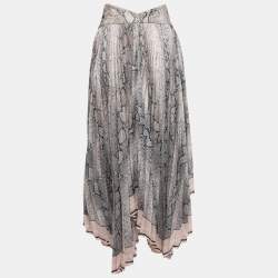 Pre Owned Zimmermann Grey Snake Print Chiffon Corsage Pleated Asymmetric Skirt M