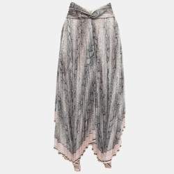 Pre Owned Zimmermann Grey Snake Print Chiffon Corsage Pleated Asymmetric Skirt M