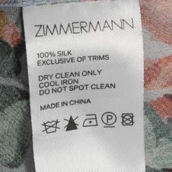 Pre Owned Zimmermann Blue Floral Printed Silk Chiffon Ruffle Trimmed Dress S