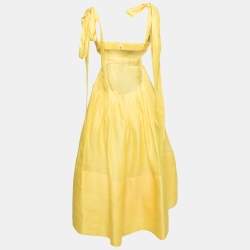 مملوكة مسبقًا Zimmermann Yellow Linen And Silk Cutout Botanica Brallete Gown S