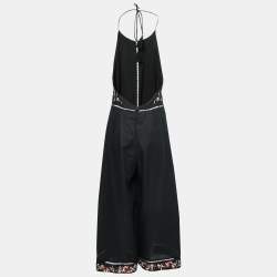 Pre Owned Zimmermann Black Linen & Cotton Floral Embroidered Jumpsuit M
