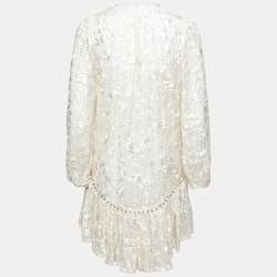 Pre Owned فستان زيمر مان قطن مطرز كريمي بأكمام طويلة مقاس صغير ( سمول )