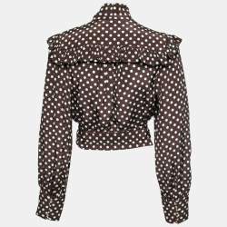Pre Owned Zimmermann Brown Polka Dotted Crepe De Chine Wrap Top L
