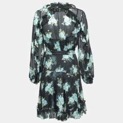 Pre Owned Zimmermann Navy Blue Ruffled Printed Swiss-Dot Silk Georgette Wrap Dress S